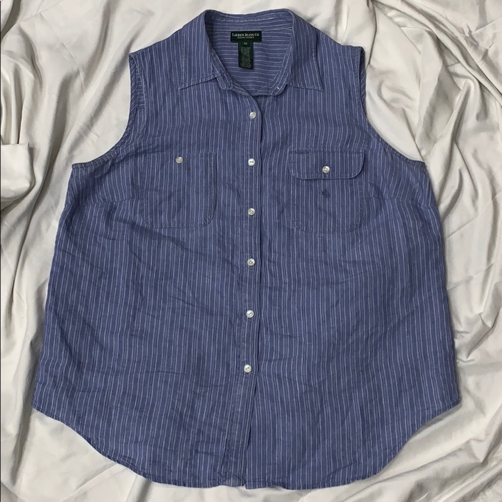 Ralph Lauren Jean Tank Top White Pinstripes 1X